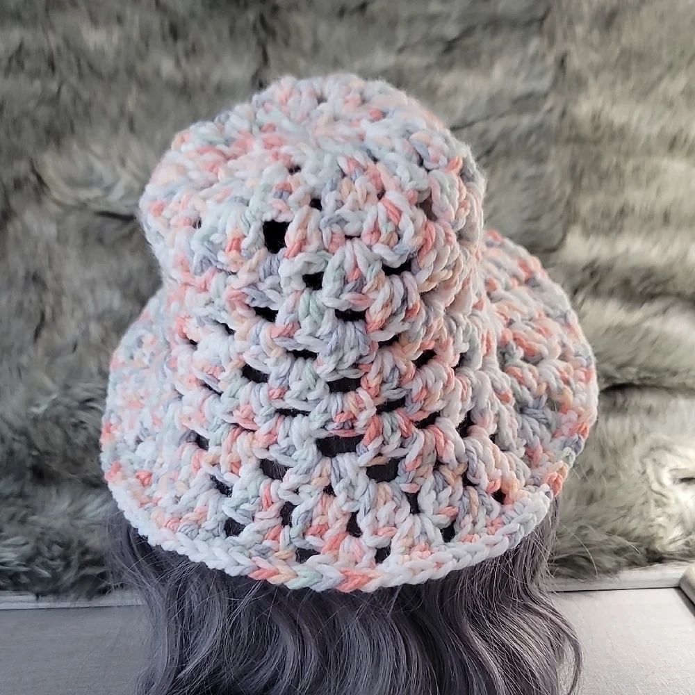 Hand crochet Granny Square Multicolor Bucket Hat
